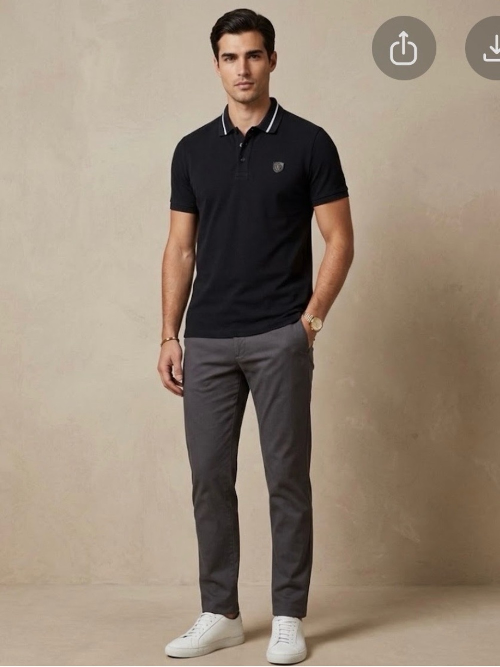 Roberto Cavalli Black Polo Shirt with Leather Embroidered Logo Sz L